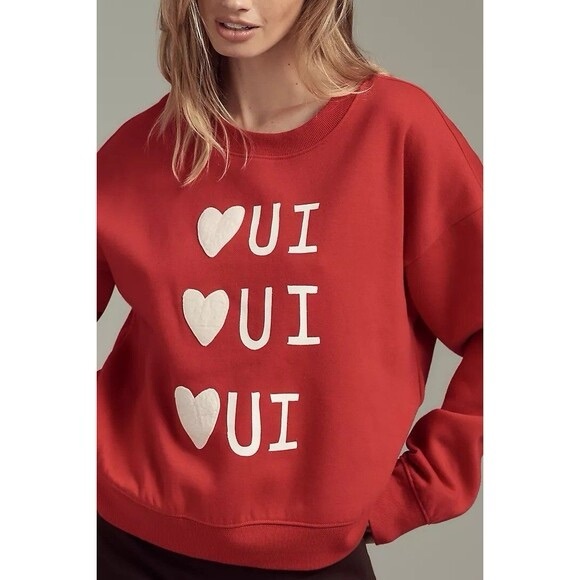 Anthropologie Maeve Rebecca Mayfield Red Oui Sweatshirt|Size S ♥️ - Picture 3 of 9